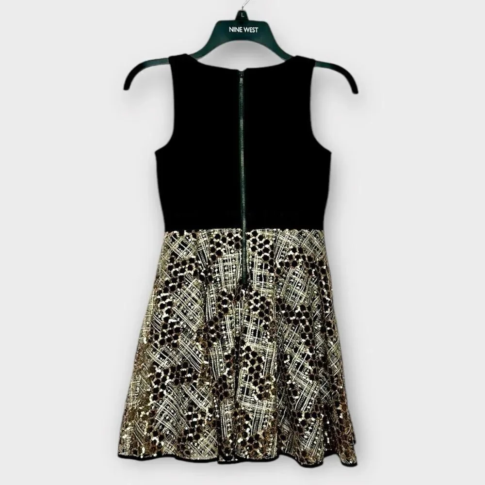 Milly Minis Luxury Dress Black and Gold Sequin Special Occasion Fit & Flare 12